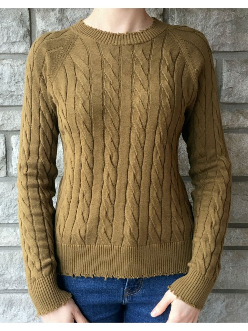 Olive Distressed Cable Knit Pullover - Evereve